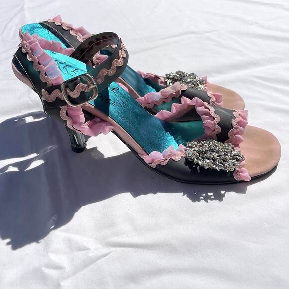 Irregular Choice Pink Frilly Jeweled Strappy Perspex Sandal Heels Womens 40 - Picture 1 of 11